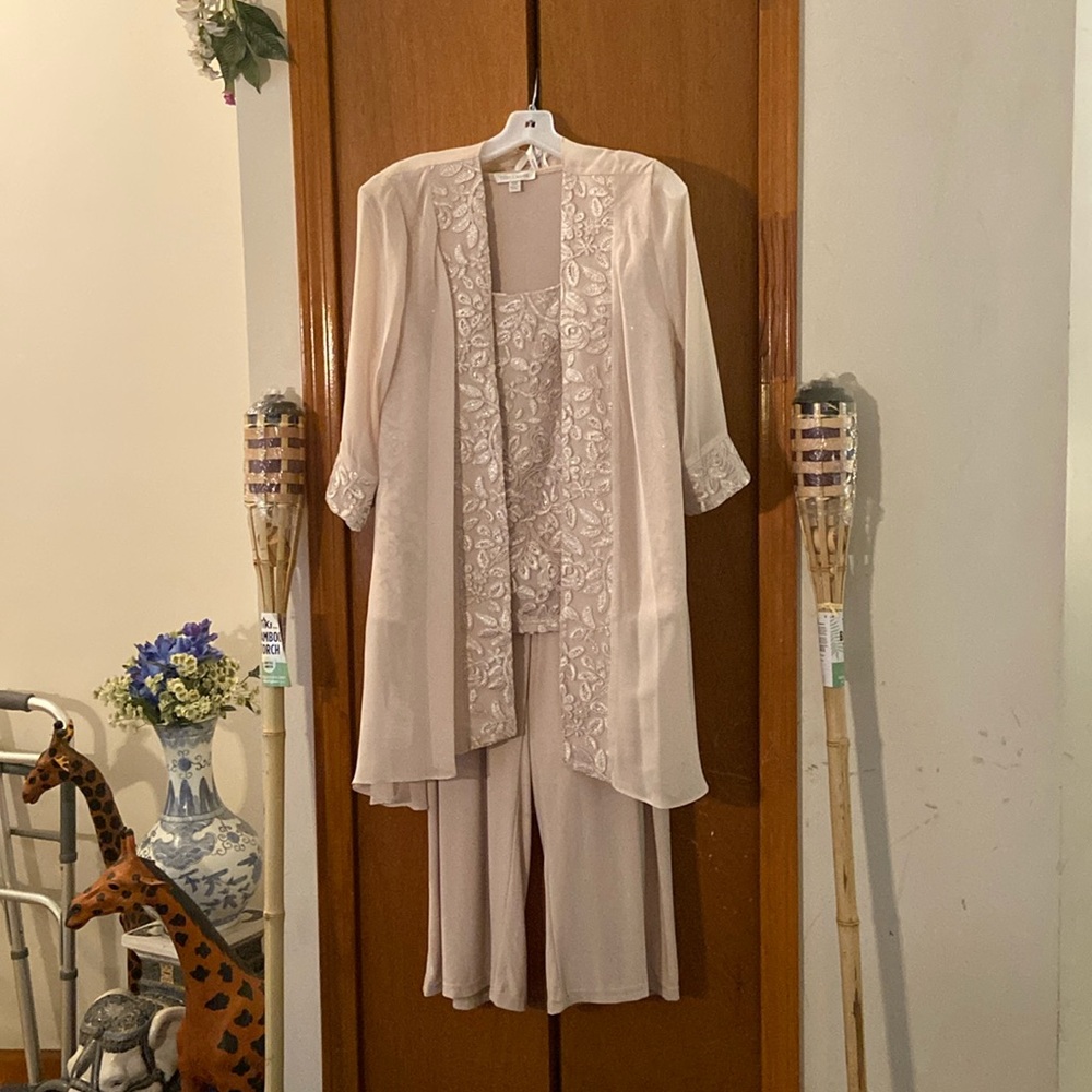 Long sleeves chiffon mother of the bride 3 piece dress pant suit